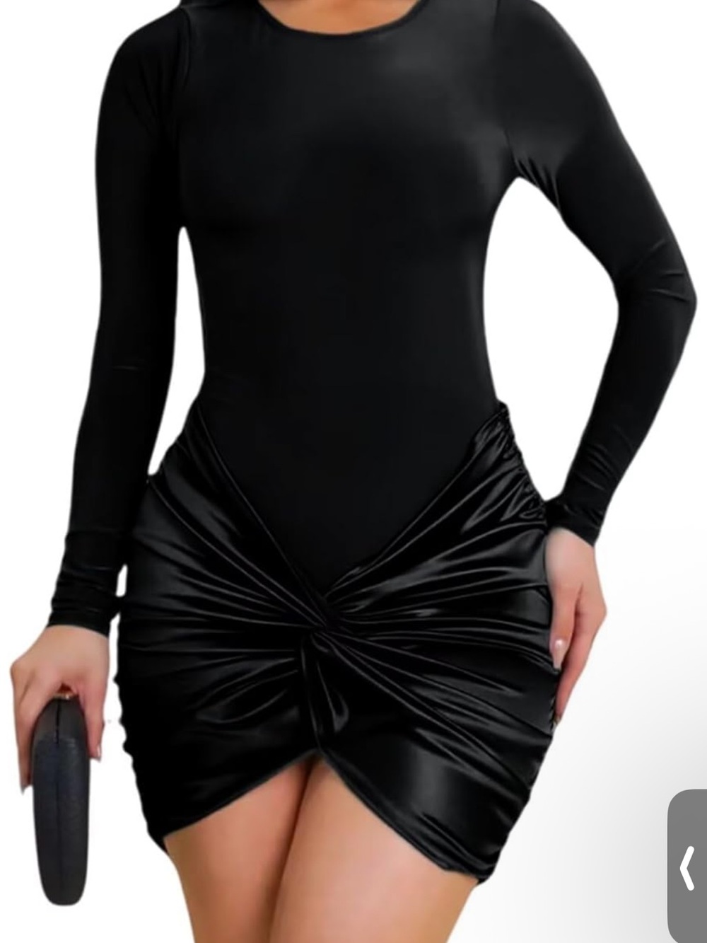 Elegant Black Long-Sleeve Twist-Front Mini Dress